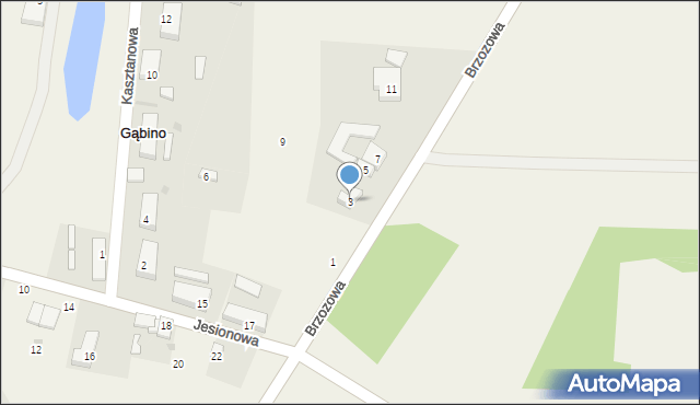 Gąbino, Brzozowa, 3, mapa Gąbino
