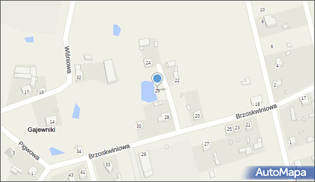 Gajewniki, Brzoskwiniowa, 26, mapa Gajewniki