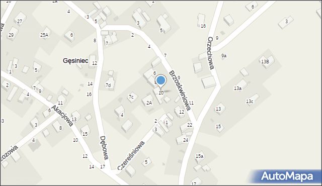 Gęsiniec, Brzoskwiniowa, 10, mapa Gęsiniec