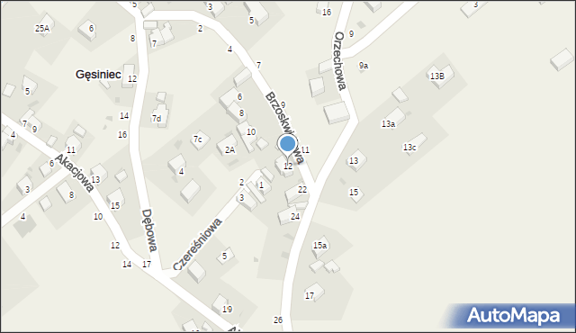 Gęsiniec, Brzoskwiniowa, 12, mapa Gęsiniec