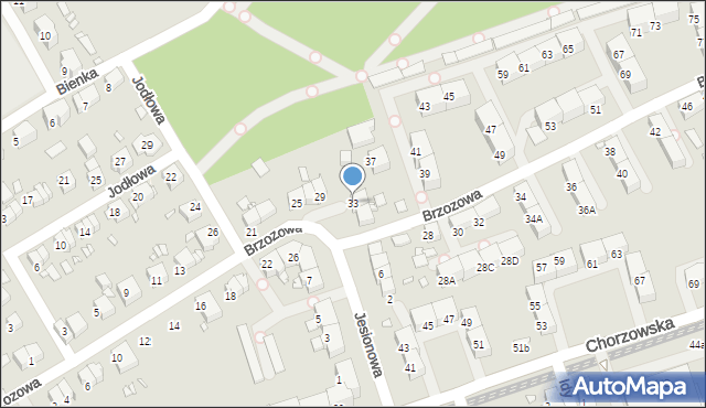 Gliwice, Brzozowa, 33, mapa Gliwic