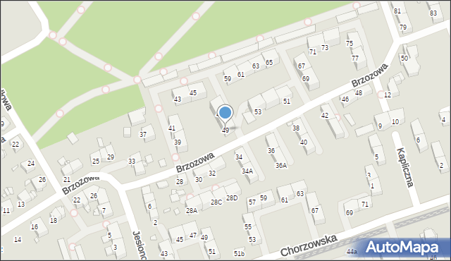 Gliwice, Brzozowa, 49, mapa Gliwic