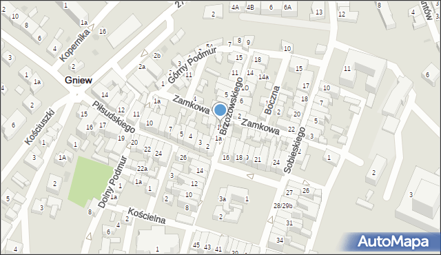 Gniew, Brzozowskiego, 1b, mapa Gniew