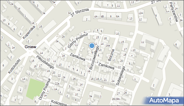 Gniew, Brzozowskiego, 5, mapa Gniew