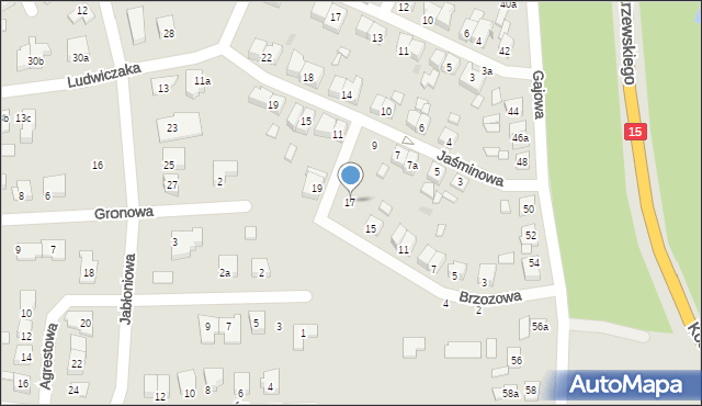 Gniezno, Brzozowa, 17, mapa Gniezna