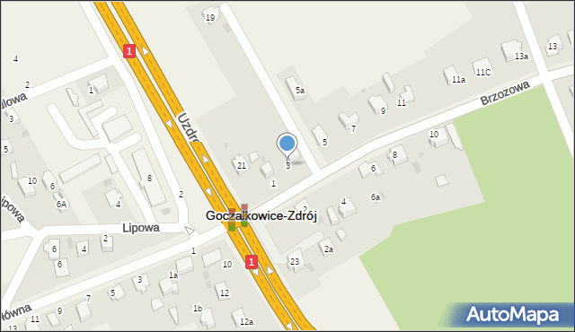 Goczałkowice-Zdrój, Brzozowa, 3, mapa Goczałkowice-Zdrój