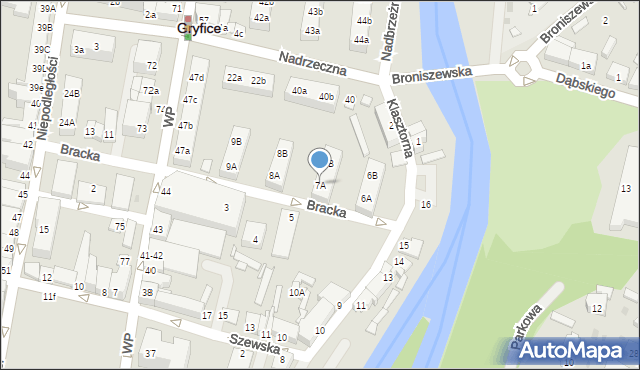 Gryfice, Bracka, 7A, mapa Gryfice