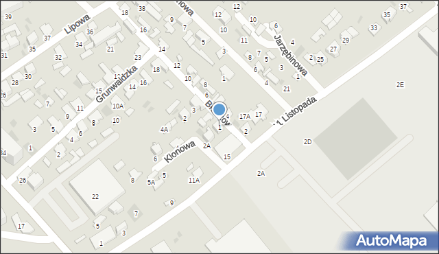 Hajnówka, Brzozowa, 1, mapa Hajnówka