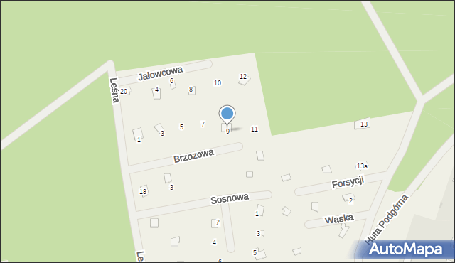 Huta Podgórna, Brzozowa, 9, mapa Huta Podgórna