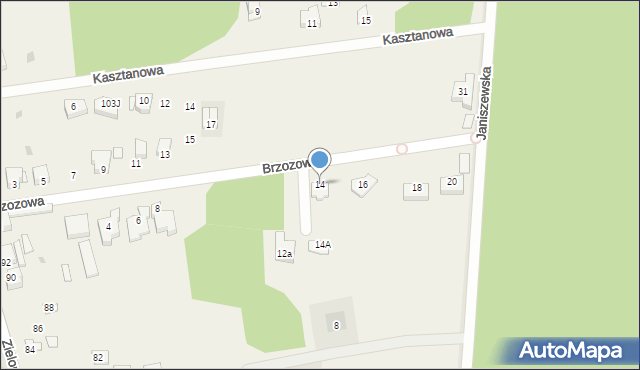 Janiszew, Brzozowa, 14, mapa Janiszew