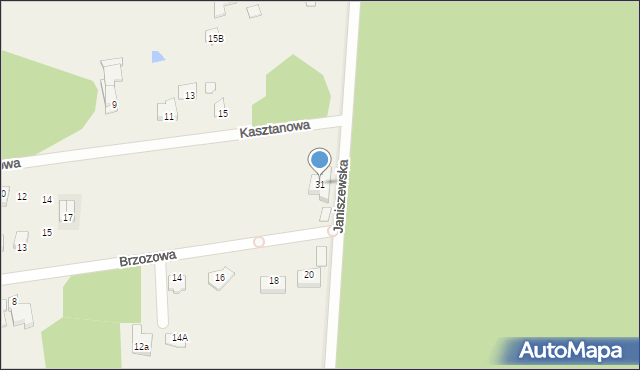 Janiszew, Brzozowa, 31, mapa Janiszew