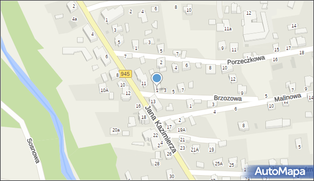 Jeleśnia, Brzozowa, 1, mapa Jeleśnia