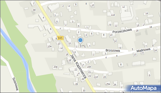 Jeleśnia, Brzozowa, 3, mapa Jeleśnia