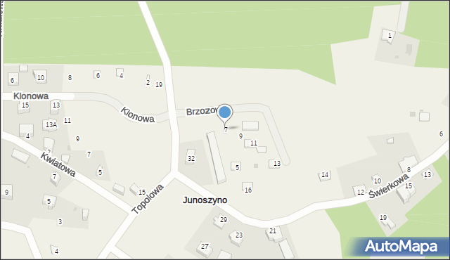 Junoszyno, Brzozowa, 7, mapa Junoszyno
