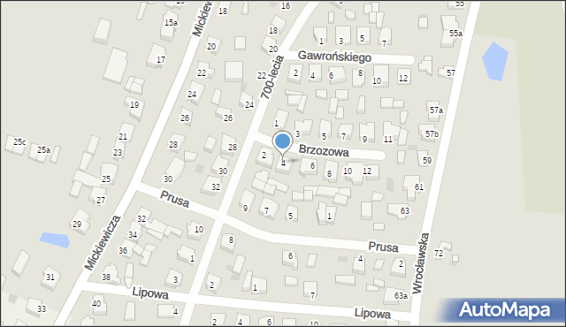 Jutrosin, Brzozowa, 4, mapa Jutrosin