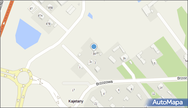 Kajetany, Brzozowa, 3A, mapa Kajetany