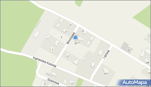 Kamionka-Kolonia, Brzozowa, 14, mapa Kamionka-Kolonia