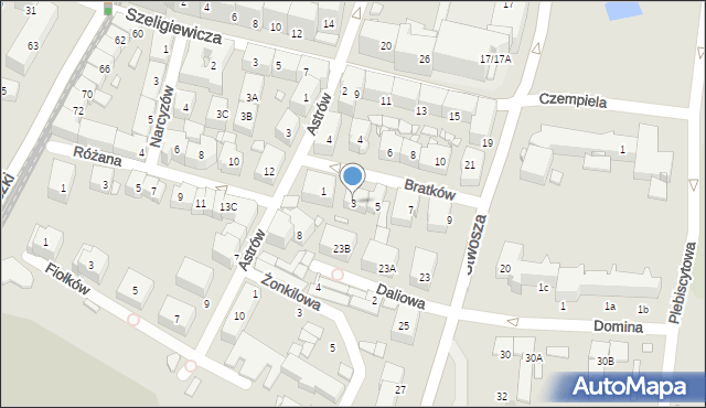 Katowice, Bratków, 3, mapa Katowic