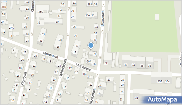 Katowice, Brzozowa, 28A, mapa Katowic