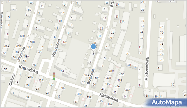 Katowice, Brzozowa, 6, mapa Katowic