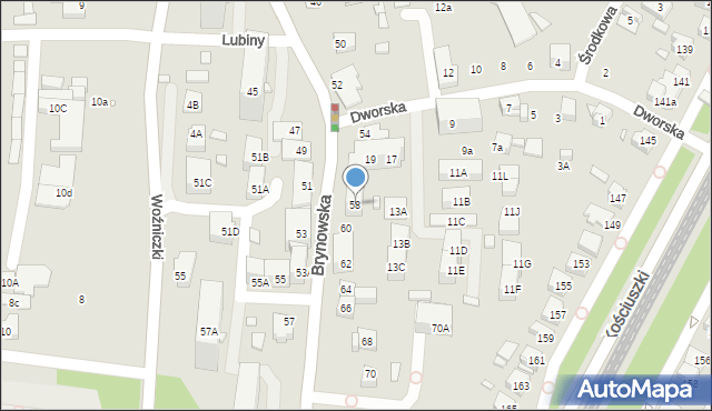 Katowice, Brynowska, 58, mapa Katowic