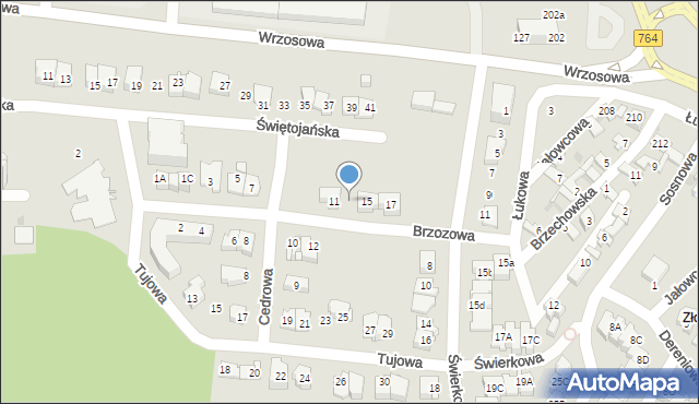 Kielce, Brzozowa, 13, mapa Kielc