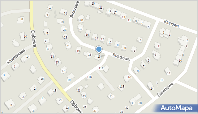 Kolno, Brzozowa, 13, mapa Kolno