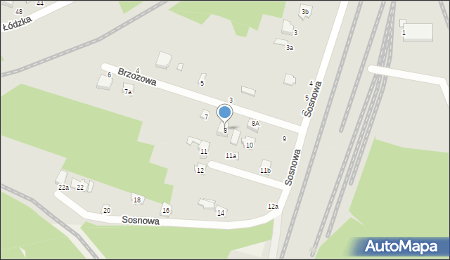 Koluszki, Brzozowa, 8, mapa Koluszki