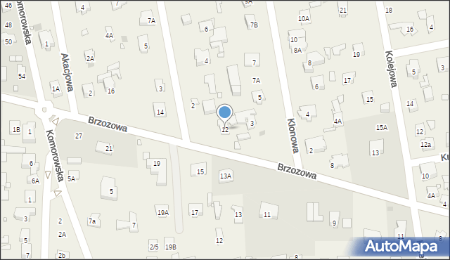 Komorów, Brzozowa, 12, mapa Komorów