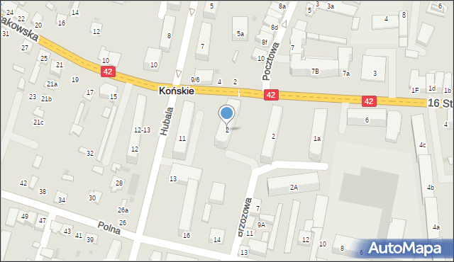 Końskie, Brzozowa, 2, mapa Końskie