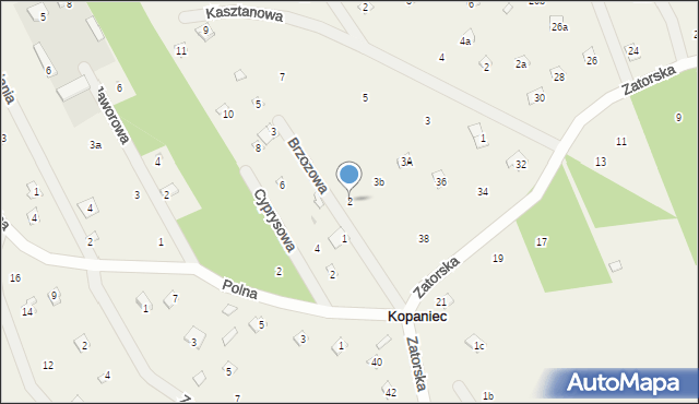 Kopaniec, Brzozowa, 2, mapa Kopaniec