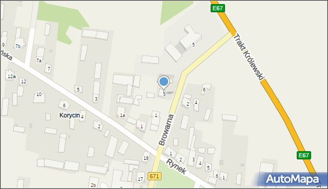 Korycin, Browarna, 3, mapa Korycin