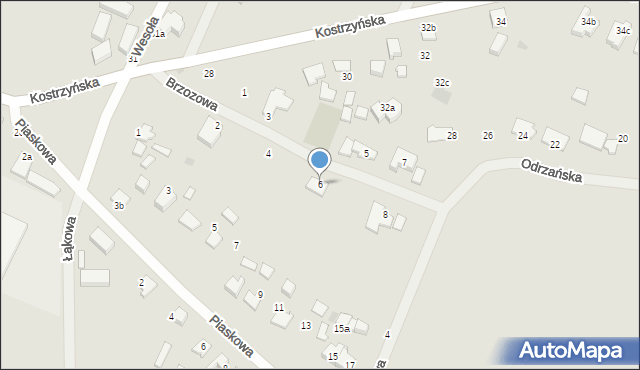 Kostrzyn nad Odrą, Brzozowa, 6, mapa Kostrzyn nad Odrą