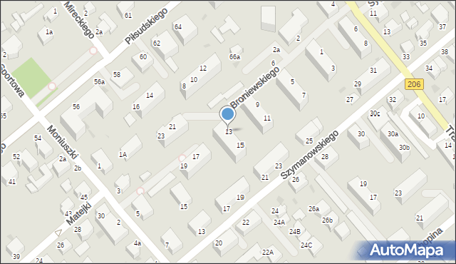 Koszalin, Broniewskiego Władysława, 13, mapa Koszalina