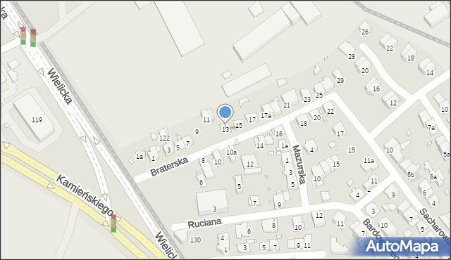 Kraków, Braterska, 13, mapa Krakowa