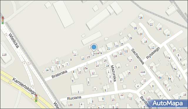 Kraków, Braterska, 17, mapa Krakowa