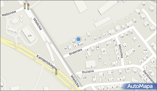 Kraków, Braterska, 5, mapa Krakowa