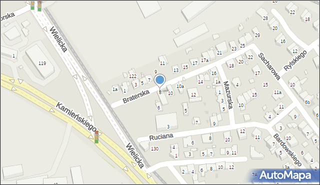 Kraków, Braterska, 8, mapa Krakowa