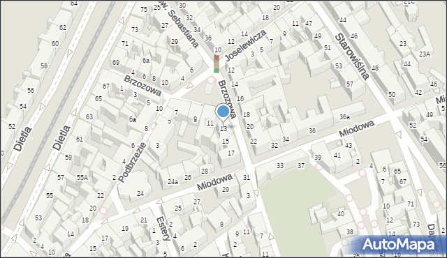 Kraków, Brzozowa, 13, mapa Krakowa