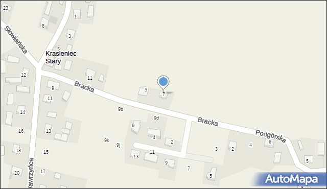 Krasieniec Stary, Bracka, 7, mapa Krasieniec Stary