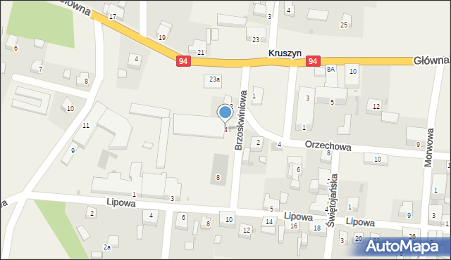 Kruszyn, Brzoskwiniowa, 4, mapa Kruszyn