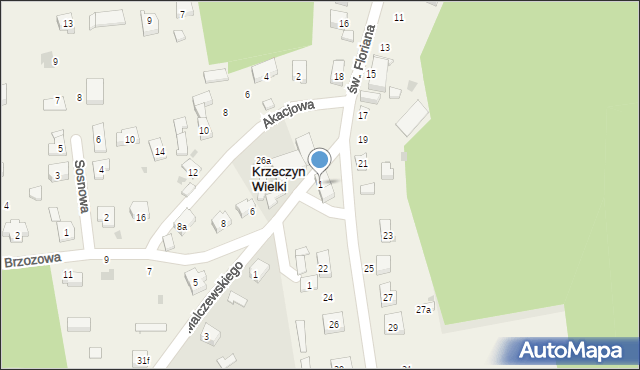 Krzeczyn Wielki, Brzozowa, 1, mapa Krzeczyn Wielki