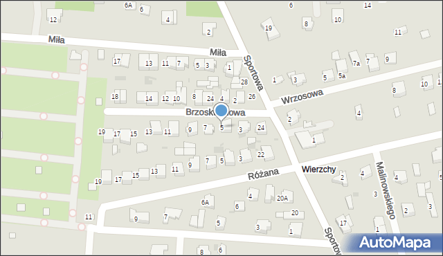 Łask, Brzoskwiniowa, 5, mapa Łask