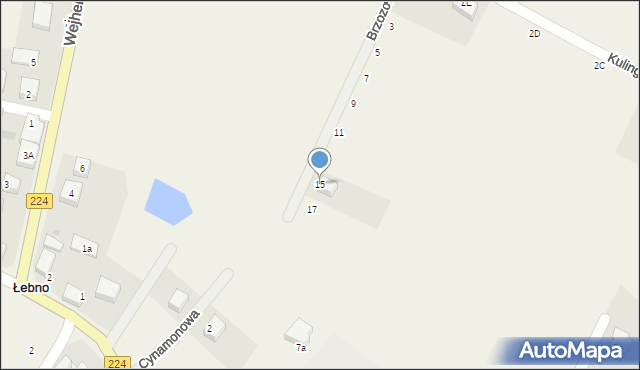 Łebno, Brzozowa, 15, mapa Łebno