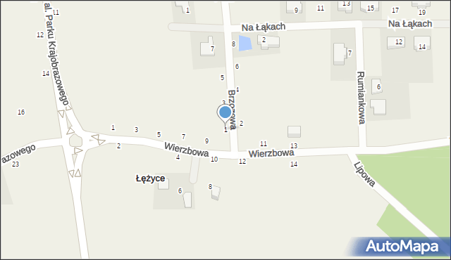 Łężyce, Brzozowa, 1, mapa Łężyce