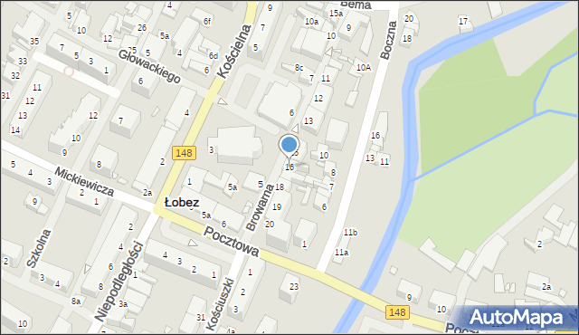 Łobez, Browarna, 16, mapa Łobez