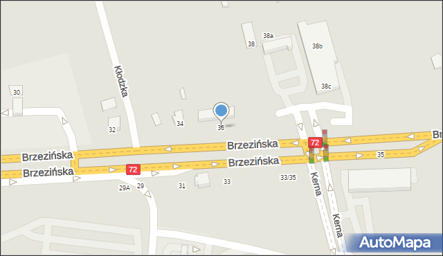 Łódź, Brzezińska, 36, mapa Łodzi