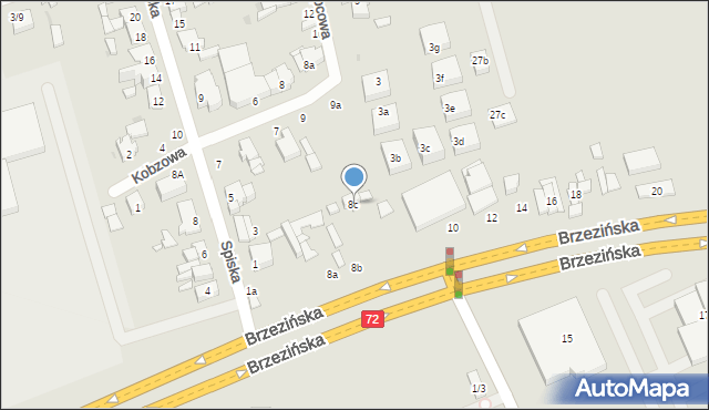 Łódź, Brzezińska, 8c, mapa Łodzi