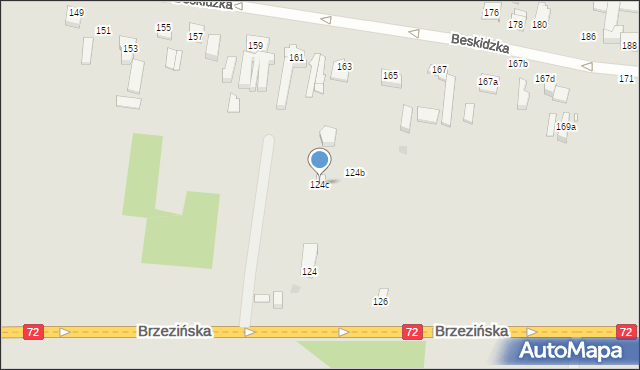 Łódź, Brzezińska, 124c, mapa Łodzi