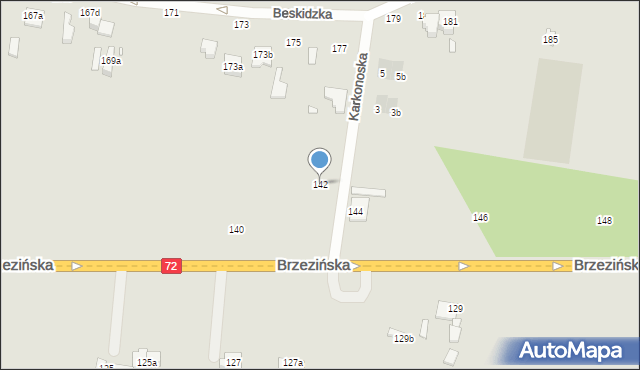 Łódź, Brzezińska, 142, mapa Łodzi